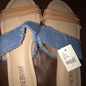 Denim with brown leather strap sandals